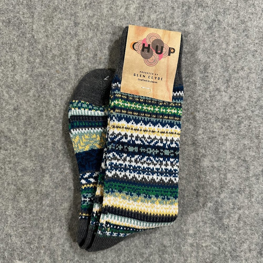 CHUP Cotton Socks - Green / Grey Fair Isle Pattern